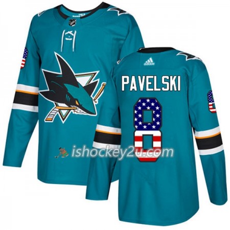 Mænd NHL San Jose Sharks Trøje Joe Pavelski 8 Adidas 2017-2018 Teal USA Flag Fashion Authentic